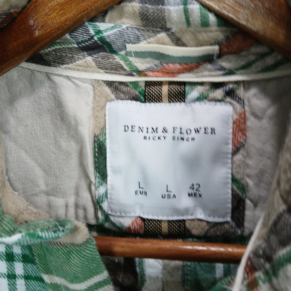 Denim & Flower Ricky Singh Shirt Mens Large Multicolor Flannel Plaid Button Up - Picture 4 of 8